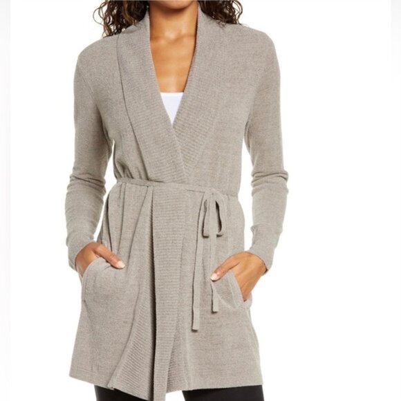 Barefoot Dreams Sweaters - Barefoot Dreams Gray Cardigan Soft Knit Sweater XL Cozy Chic Ultra Light Belted